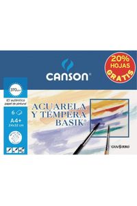 Minipack 6 laminas a4+ basik acuarela y tempera 370g. 20% de hojas gratis