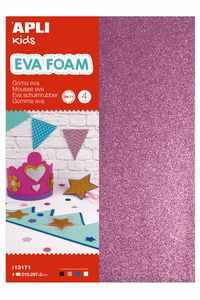 Blister 4 laminas goma eva purpurina a4 colores blanco