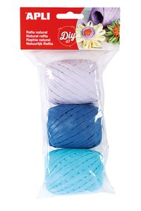 Blister 3 ovillos rafia natural tonos marine: azul claro