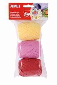 Blister 3 ovillos rafia natural tonos candy: amarillo claro