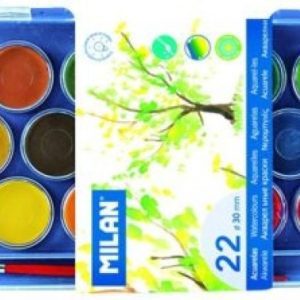 Estuche plastico 22 pastillas de acuarela + 1 pincel colores surtidos milan