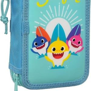 PLUMIER DOBLE PEQUEÑO 28 PIEZAS BABY SHARK SURFING