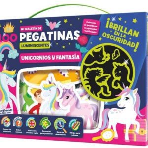 MALETIN 100 PEGATINAS LUMINISCENTES UNICORNIOS Y FANTASIA