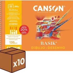 (pack 10u.) bloc dibujo espiral basik liso a4+ 20h 130g. Microperforado 20% de hojas gratis