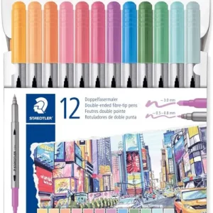 Estuche 12 rotuladores doble punta 3200 colores pastel