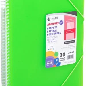Carpeta 30 fundas a4 espiral archivex star verde claro