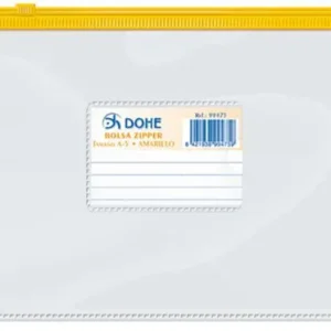Bolsa zipper a5 expandible apaisado pvc transparente cierre amarillo