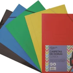 PAQ/5 CARPETA CARTON Fº GOMAS Y SOLAPAS COLORES SURTIDOS