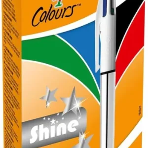 C/12 boligrafos bic 4 colores shine cuerpo plata punta 1mm