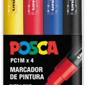 Estuche 4 rotuladores posca pc1m uni-ball colores básicos