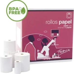 PACK 10 ROLLOS PAPEL TERMICO SIN BPA 57X55X12MM FABRISA