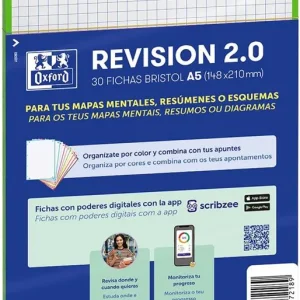 Paquete flashcards 2.0 oxford a5 2 taladros 30 fichas cuad.5x5 color verde