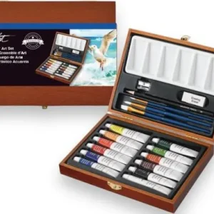 Caja madera 20 tubos acuarela 12ml artist colores surtidos