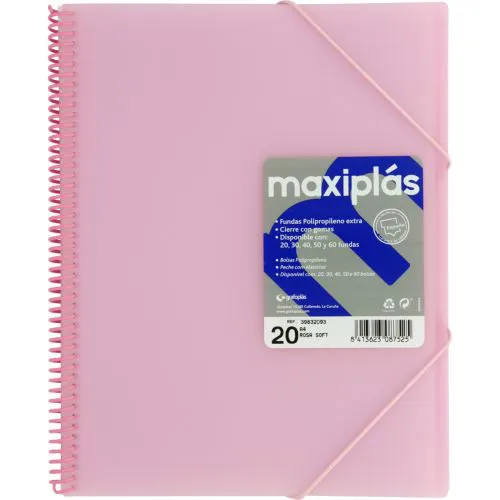 CARPETAS A4 30 FUNDAS A4 ESPIRAL MAXIPLAS ROSA SOFT