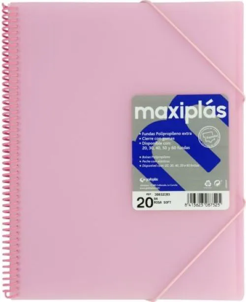 CARPETAS A4 40 FUNDAS A4 ESPIRAL MAXIPLAS ROSA SOFT