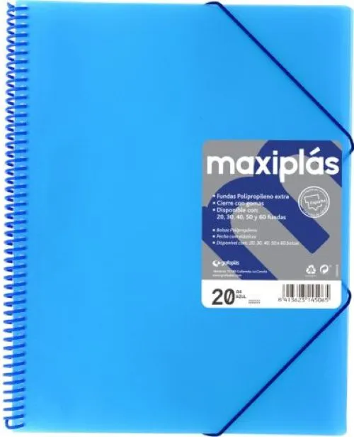 CARPETAS A4 60 FUNDAS A4 ESPIRAL MAXIPLAS AZUL