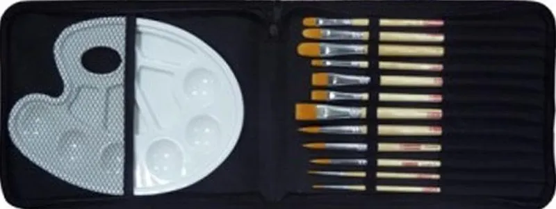 Estuche 12 pinceles mango corto + 1 paleta de plastico artcreation