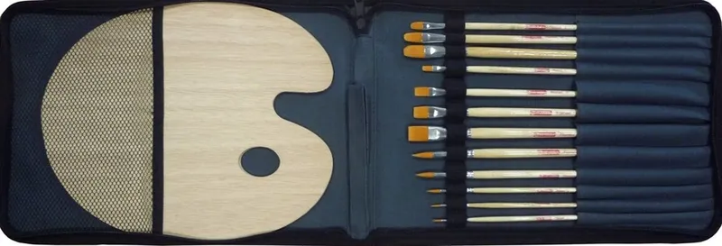 Estuche 12 pinceles mango largo + 1 paleta oleo artcreation