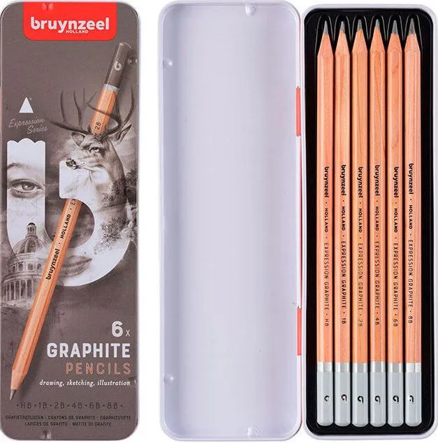 Estuche metal 6 lápiz grafito Bruynzell expression