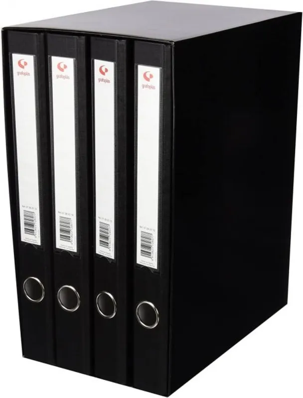 Modulo 4 archivadores fº 2 anillas 25mm carton forrado en pp grafcolor negro