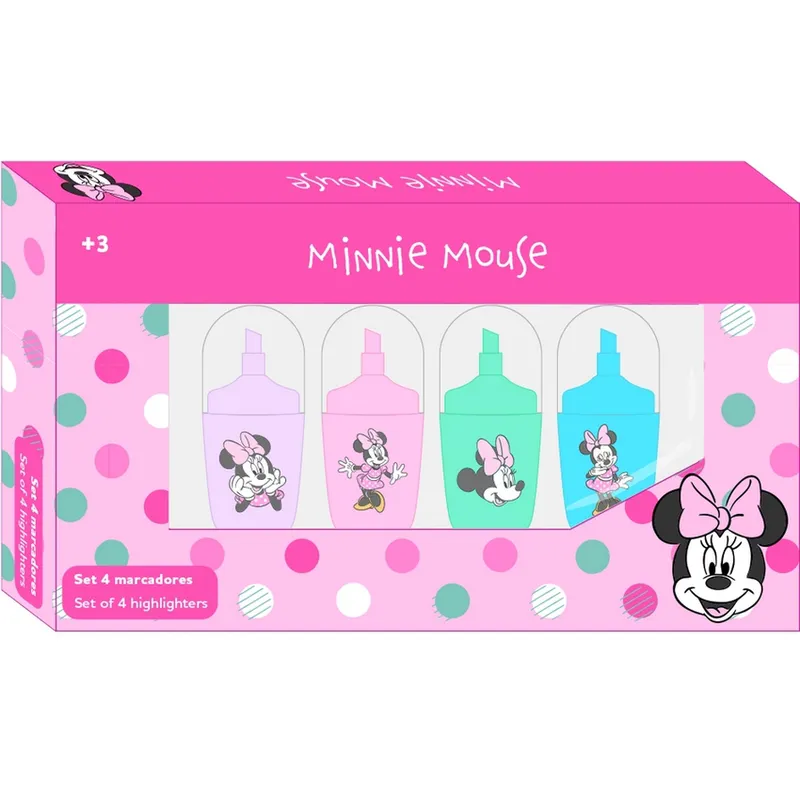SET 4 ROTULADORES FLUORESCENTES MINNIE MOUSE MINTY 13,2x7,6x1,6cm