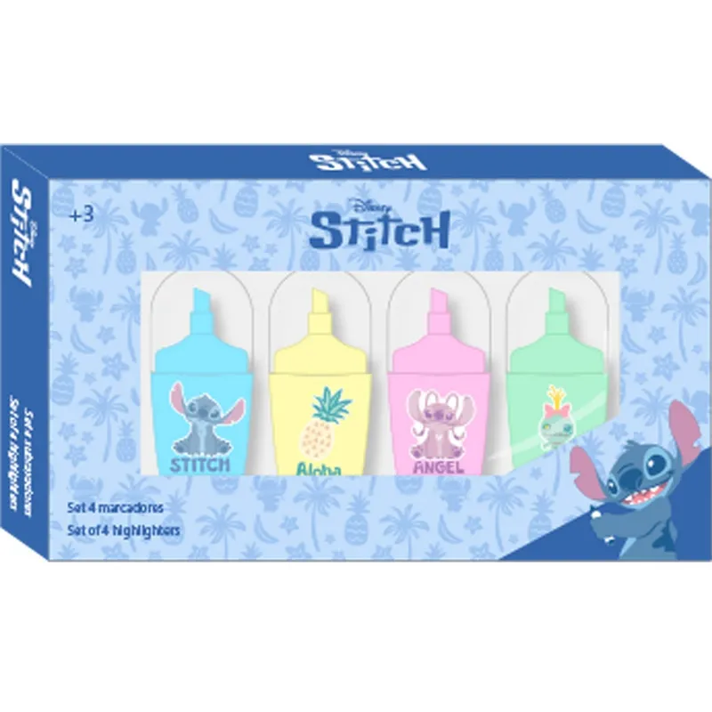 SET 4 ROTULADORES FLUORESCENTES STITCH STATIONERY 13,2x7,6x1,6cm