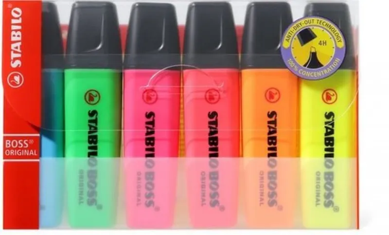 Set 6 marcadores fluorescentes stabilo boss 70 original