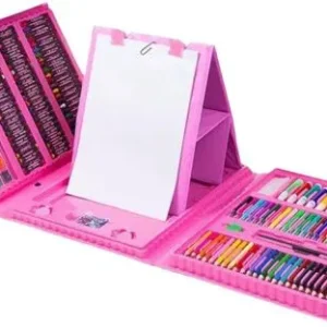 Mega set iniciacion dibujo con atril 208 piezas color rosa