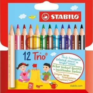 Estuche 12 lapices de colores stabilo trio grueso corto