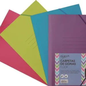 PAQ/4 CARPETA CARTON Fº GOMAS Y SOLAPAS FLUOR SURTIDOS