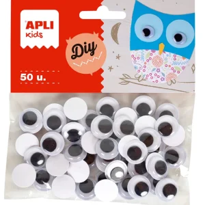 BOLSA 100 OJOS MOVILES ADHESIVOS NEGROS 15 MM