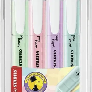 ESTUCHE 4 MARCADORES FLUORESCENTES STABILO SWING PASTEL