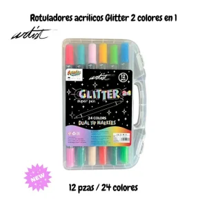 Estuche 12 rotuladores 2 en 1 24 colores glitter markers