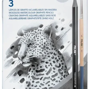Caja metalica 3 lapices grafito acuarelable, afila, goma y pincel