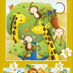 Animales salvajes 4 puzzles progresivos 12,16,20,25 piezas