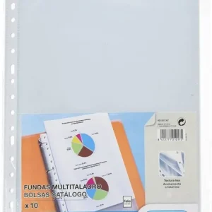 Paq/10 fundas portadocumentos fº multitaladro polipropileno 70mc cristal