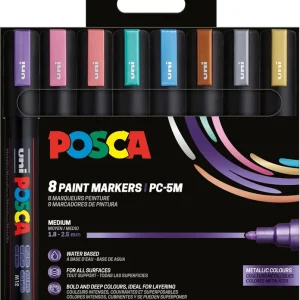 ESTUCHE 8 ROTULADORES POSCA PC5M UNI-BALL COLORES METALICOS