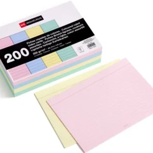 PAQ/200 FICHAS RAYADAS COLORES A5 210X148MM