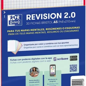 Paquete flashcards 2.0 oxford a5 2 taladros 30 fichas cuad.5x5 color rojo