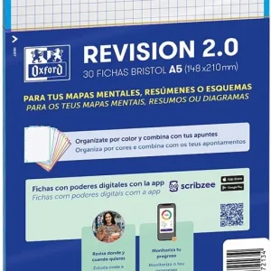 Paquete flashcards 2.0 oxford a5 2 taladros 30 fichas cuad.5x5 color turquesa