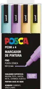 Estuche 4 rotuladores posca PC3MR uni-ball colores pastel