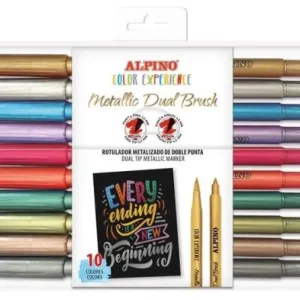Estuche 10 rotuladores doble punta dual brush colores metalicos