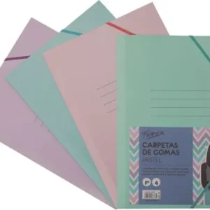 PAQ/4 CARPETA CARTON Fº GOMAS Y SOLAPAS PASTEL SURTIDOS
