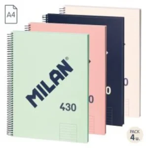 Paq/4 cuaderno espiral a4 80h 95g. 1horizontal 7mm microperforado colores surtidos