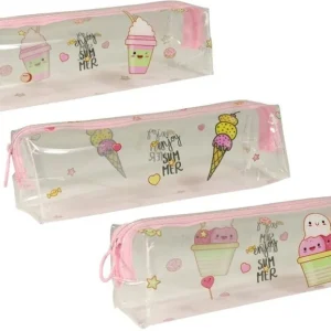 PAQ/12 PORTATODOS TRANSPARENTES ICE-CREAM 1 CREMALLERA