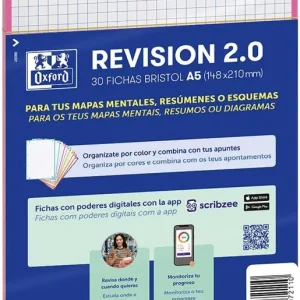 Paquete flashcards 2.0 oxford a5 2 taladros 30 fichas cuad.5x5 color rosa