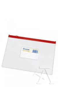 BOLSA ZIPPER A5 APAISADO PVC TRANSPARENTE CIERRE ROJO