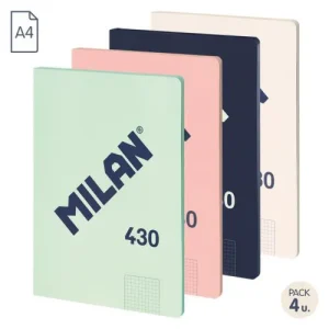 Paq/4 libreta encolada a4 48h 95g. cuad.5x5 microperforada colores surtidos