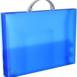 Maletín portadocumentos polipropileno azul 345x245x40mm. con asa abatible y broche.