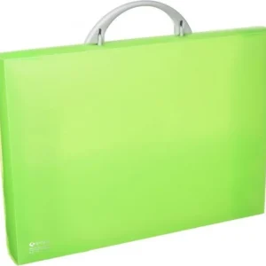Maletín portadocumentos polipropileno verde claro 345x245x40 mm. con asa abatible y broche.